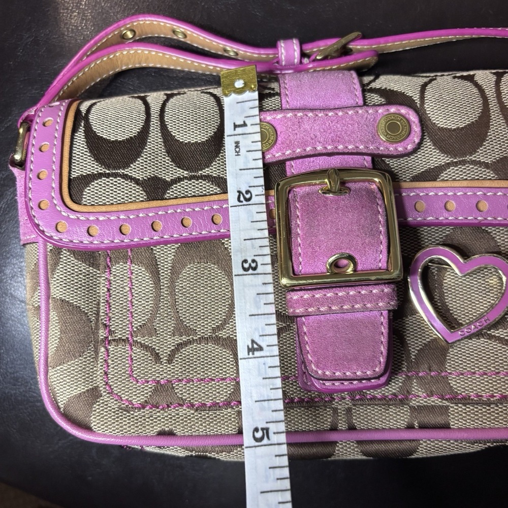 Vtg Coach Signature Soho Mini Shoulder Bag Heart Pink Canvas Suede Leather 1485 - Picture 6 of 6